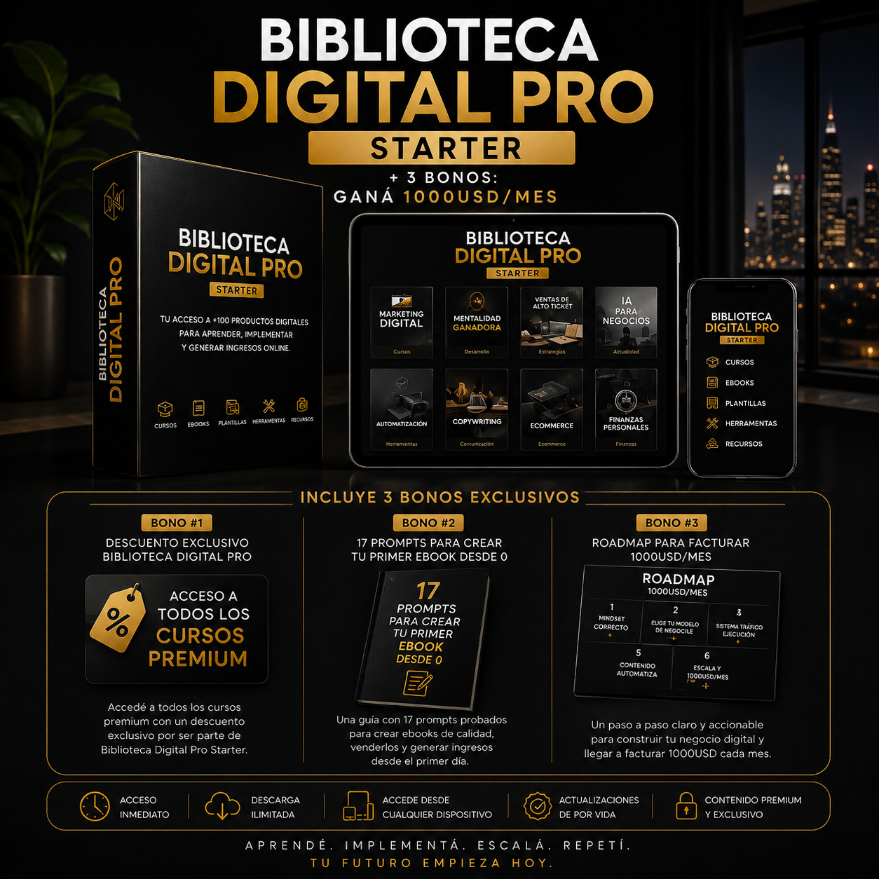 Biblioteca Digital Pro Starter + 3 Bonos: Ganá desde 1000USD/Mes